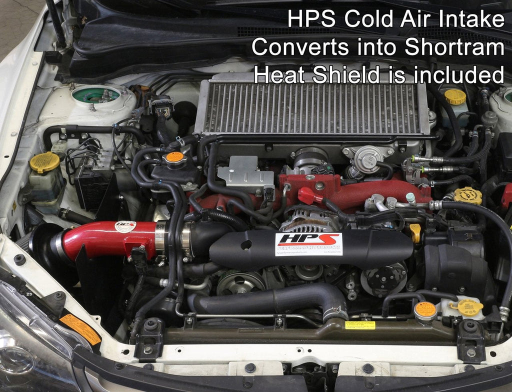 HPS Cold Air Intake Kit 2008-2014 Subaru WRX STI 2.5L Turbo, Converts to Shortram, Red