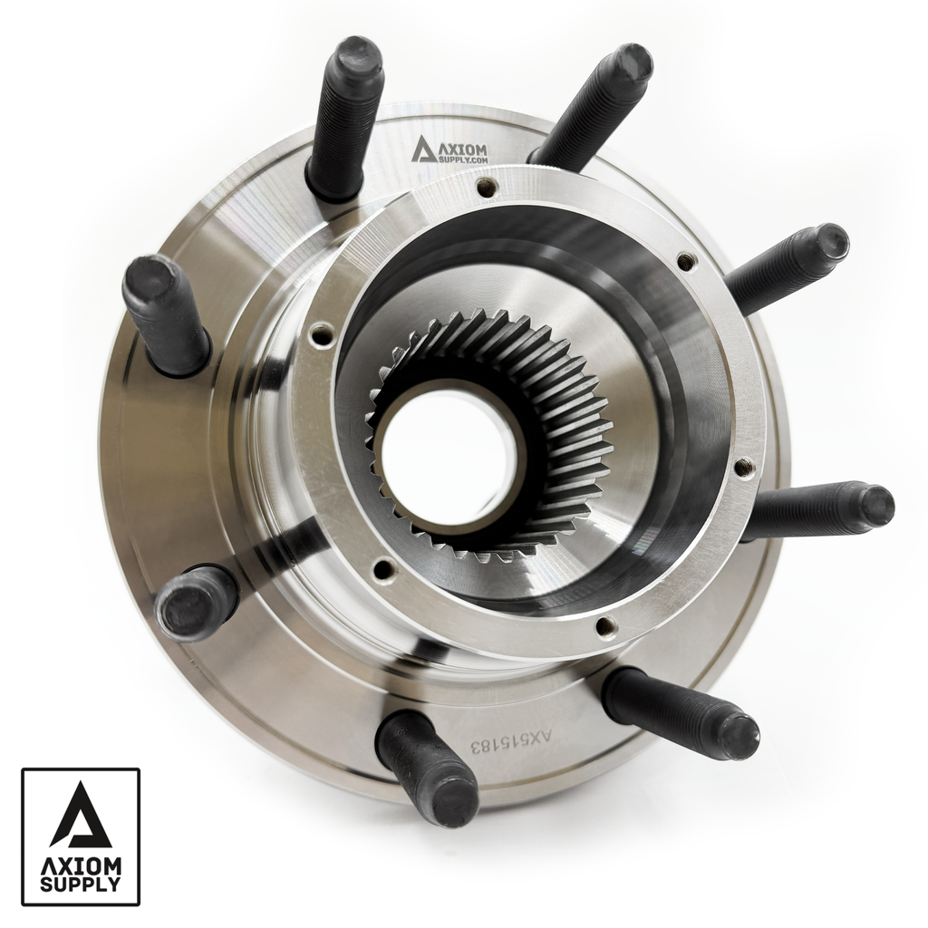 Axiom Supply lifetime warranty wheel bearing assembly for Ford F250-F350 4WD models, shown in the image.
