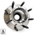 Axiom Supply lifetime warranty wheel bearing assembly for Ford F250-F350 4WD trucks, shown in packaging with bearing components.