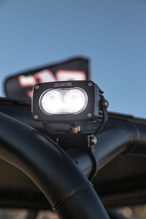 GGLighting Dual Color White and Amber GP10 pod with transparent casing and dual LED lighting elements.