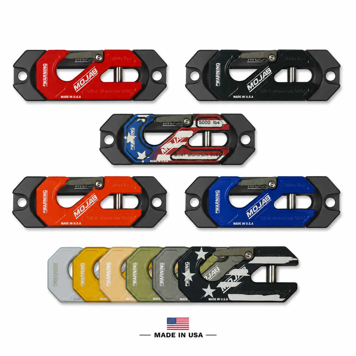 MOJAB OFFROAD aluminum recessed winch shackle with fairlead kit for UTV and SXS vehicles, mounted on the winch system.