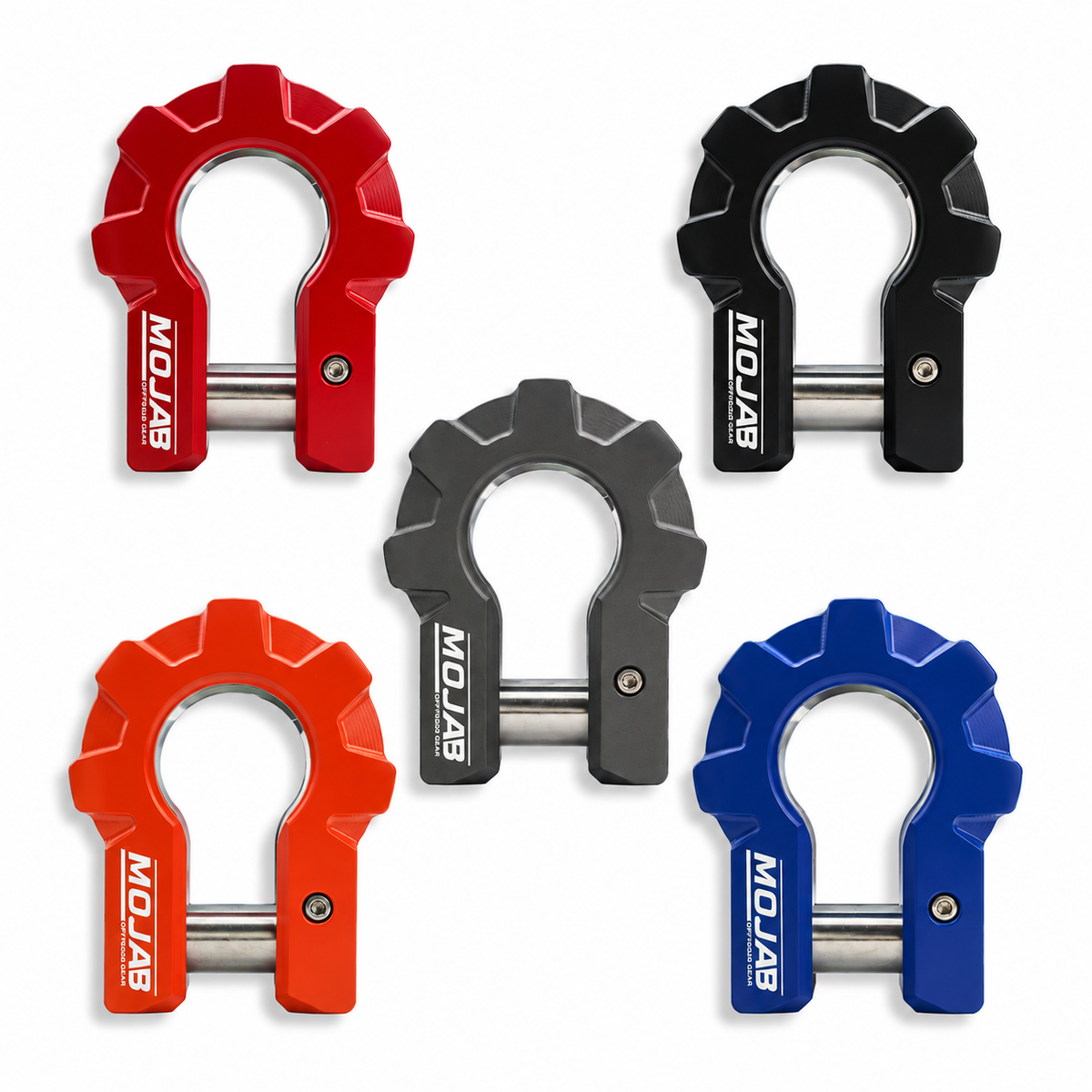 MOJAB OFFROAD 3/4-inch aluminum D-shackle set with 9-ton capacity, suitable for off-road recovery and towing applications.