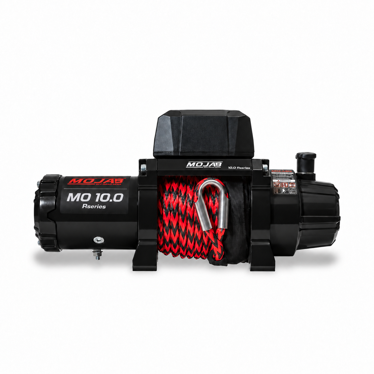 MOJAB MO10.0 R-Series 10,000 lb off-road winch with steel cable and rugged design, ideal for off-road vehicle recovery.