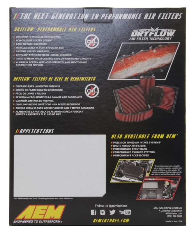AEM Induction DryFlow Air Filter AIP28-20457