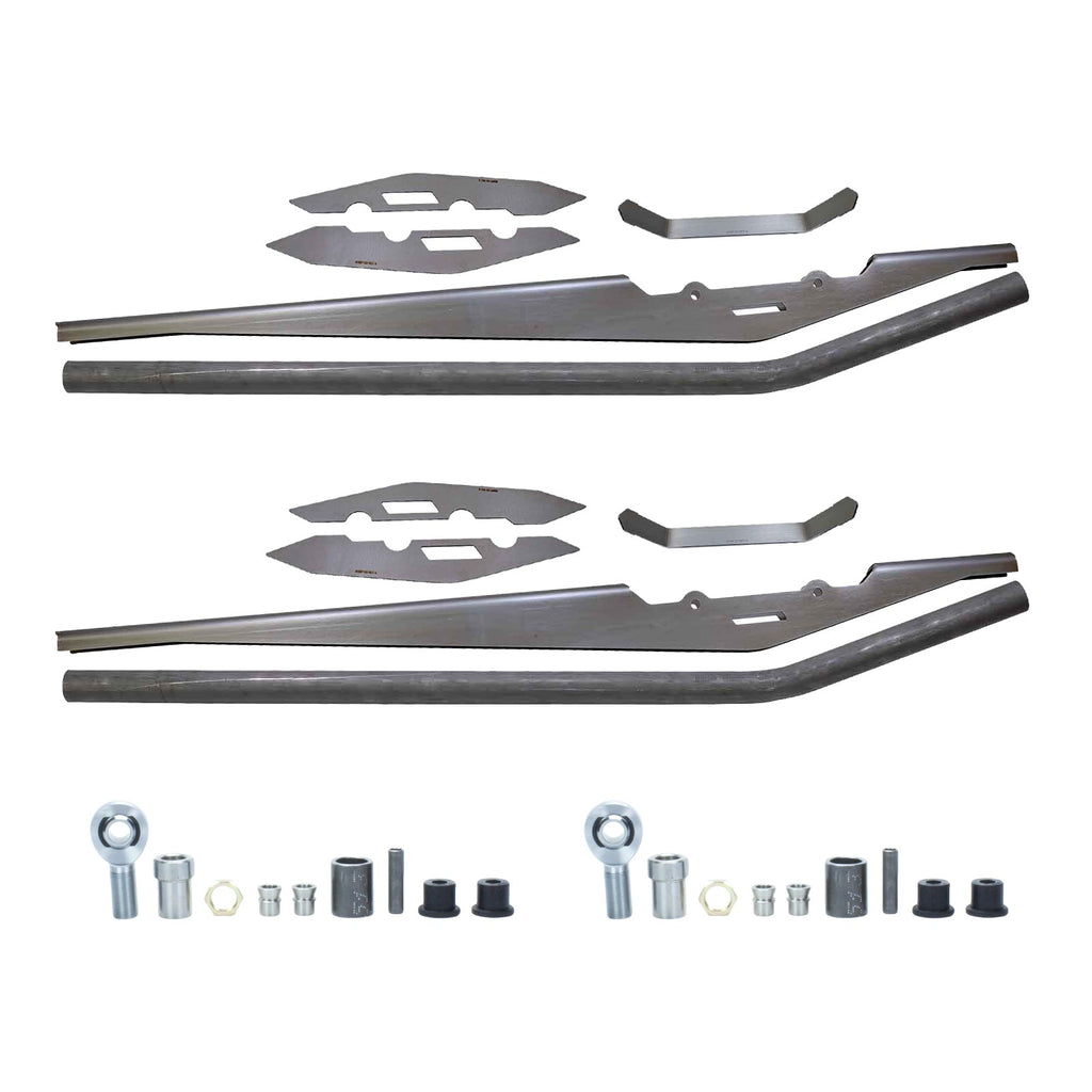 Riley Mountain Motorsports 60-inch DIY trailing arm kit with metal components and mounting points for vehicle suspension upgrade.