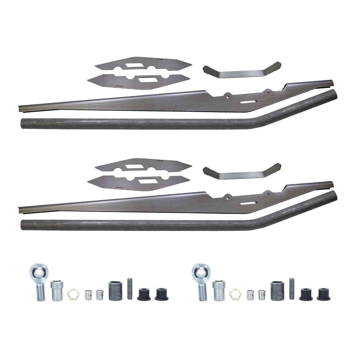 Riley Mountain Motorsports 60-inch DIY trailing arm kit with metal components and mounting points for vehicle suspension upgrade.