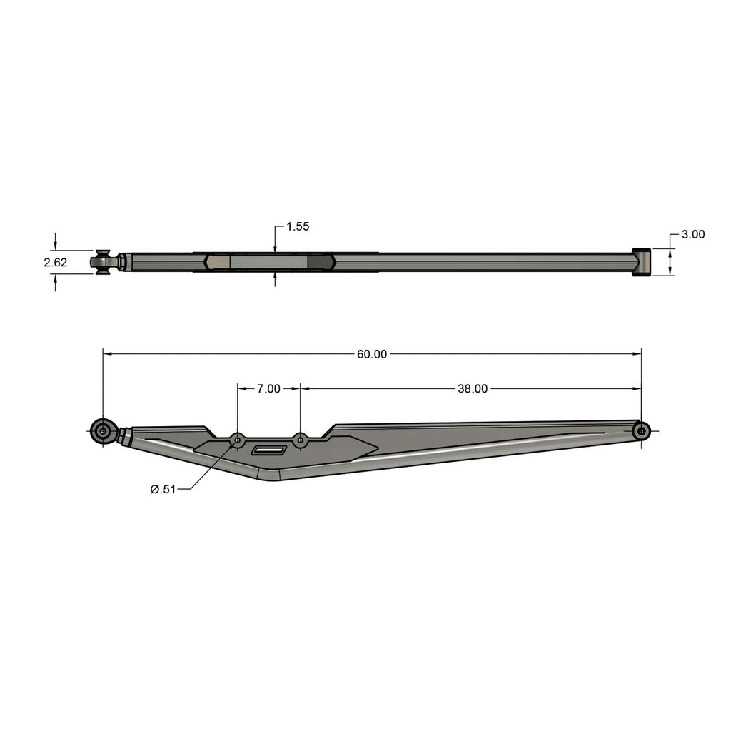 Riley Mountain Motorsports 60-inch DIY trailing arm kit with black metal components and mounting hardware for vehicle suspension.
