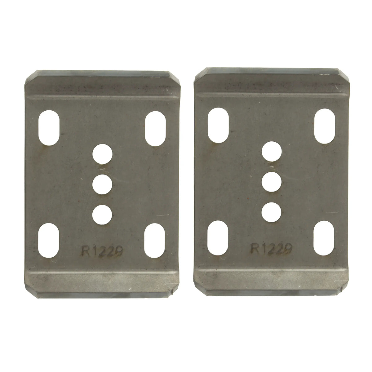 Pair of Riley Mountain Motorsports Toyota 2.75-inch U-bolt plates for spring suspension, shown on a black background.