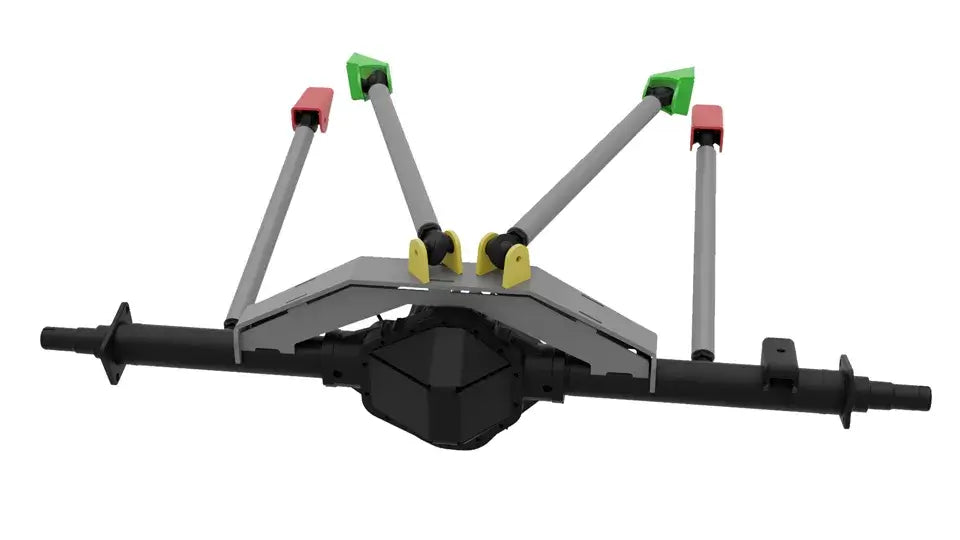 Riley Mountain Motorsports 4 Link Kit Uppers with triangulated design, shown on a vehicle suspension system.