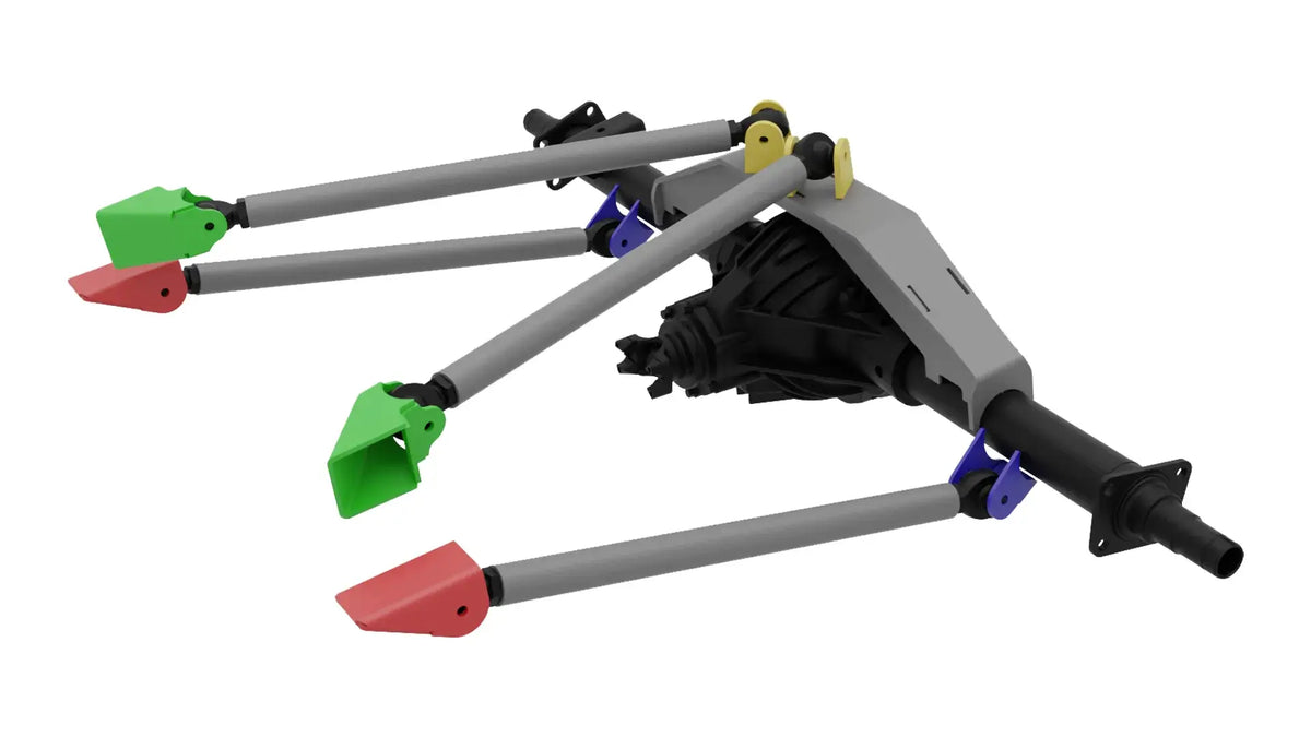 Riley Mountain Motorsports 4 Link Kit Uppers with triangulated design, shown on a vehicle suspension system.