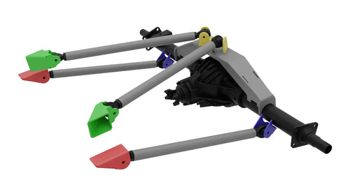 Riley Mountain Motorsports 4 Link Kit Uppers with triangulated design, shown on a vehicle suspension system.