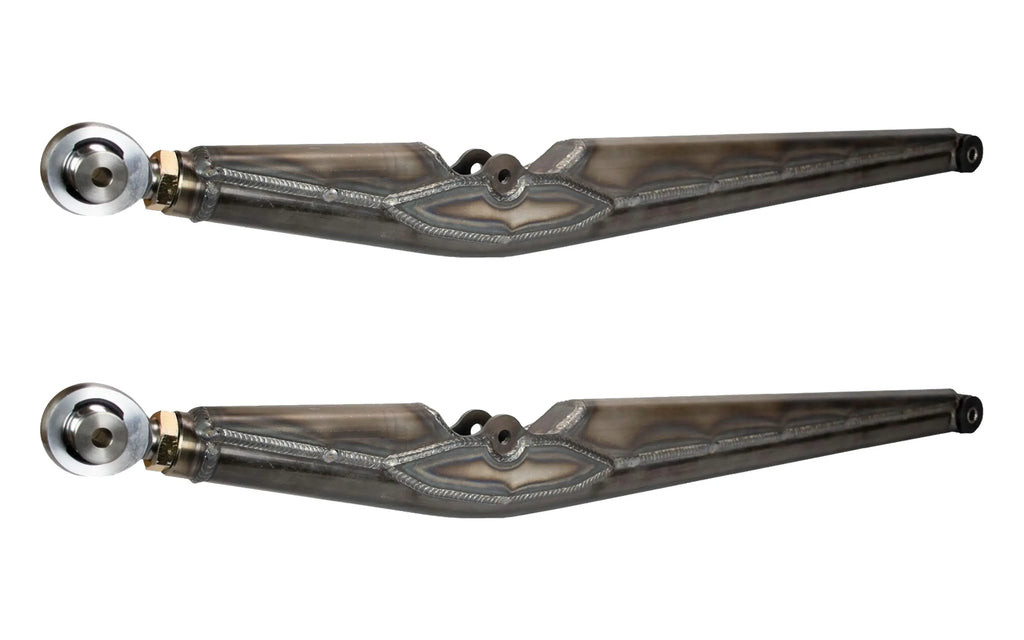Pair of 40-inch URC single shock trailing arms by Riley Mountain Motorsports, showing the durable metal construction and mounting points.