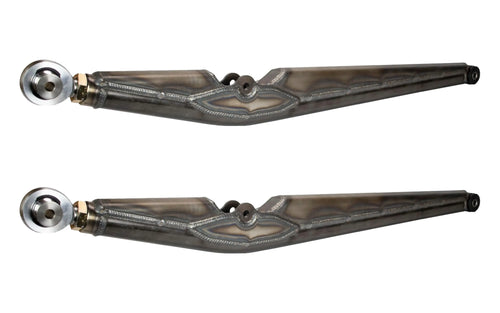 Pair of 40-inch URC single shock trailing arms by Riley Mountain Motorsports, showing the durable metal construction and mounting points.