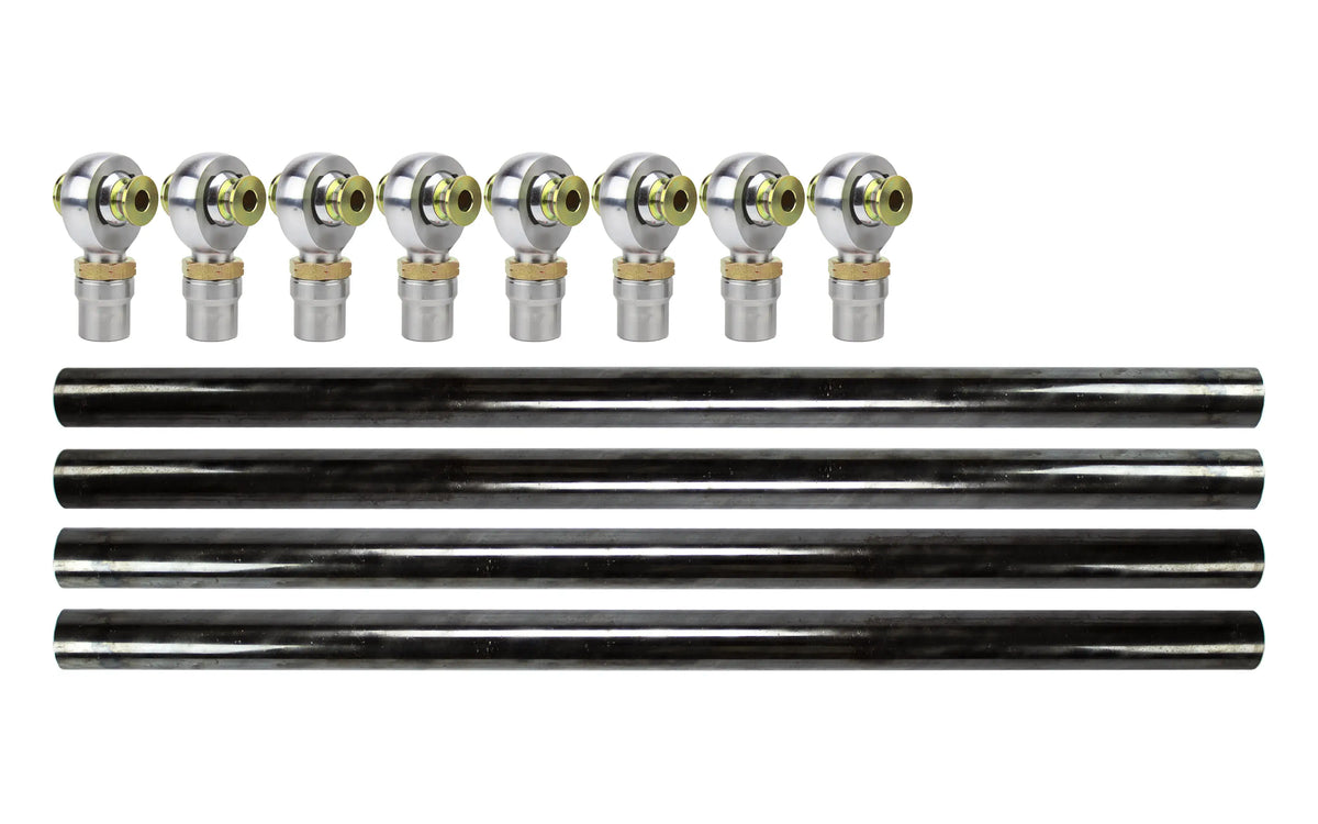 Riley Mountain Motorsports 4 Link Heim and Tube Kit with metal link components and tubing for suspension upgrades.