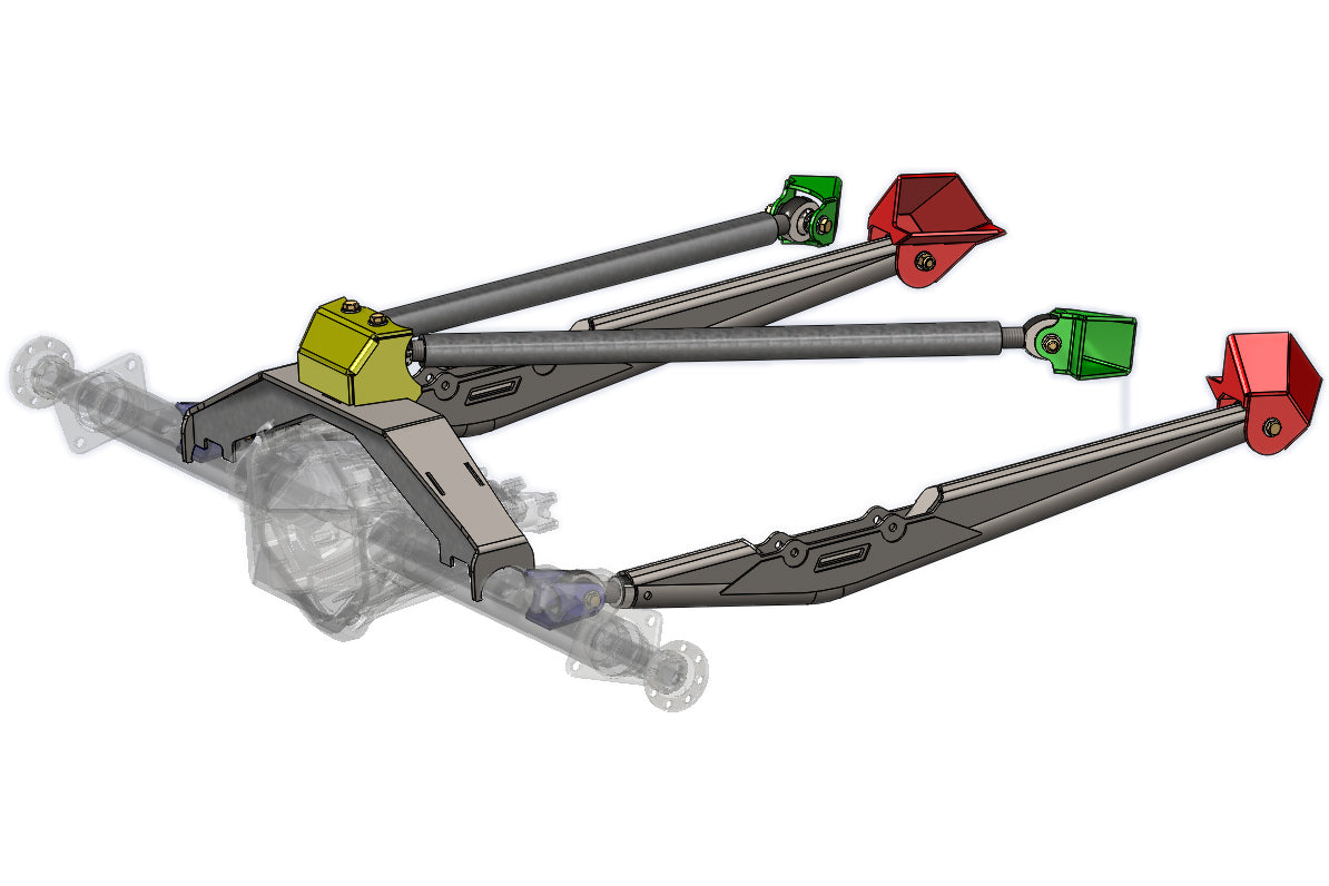 Riley Mountain Motorsports 48-inch trailing arm 4 link kit with metal components and mounting hardware for vehicle suspension.