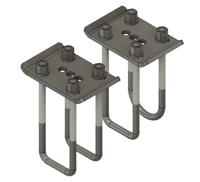 Toyota 84-85 front axle U-bolt flip kit from Riley Mountain Motorsports, showing U-bolts and axle components for axle swap.