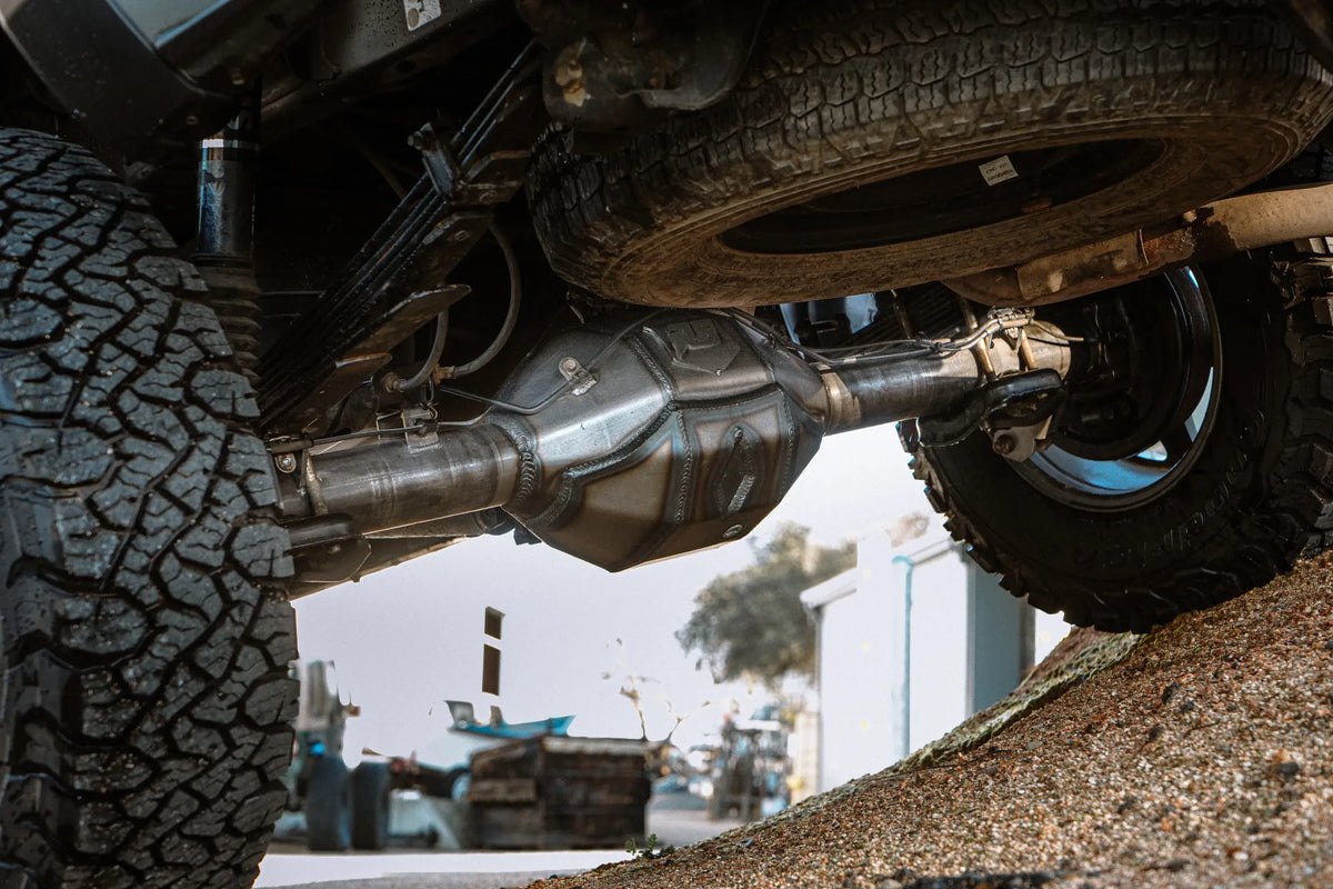 Toyota Tacoma 8.75-inch rear axle housing by Riley Mountain Motorsports, showing the robust axle structure for 2016-2023 models.