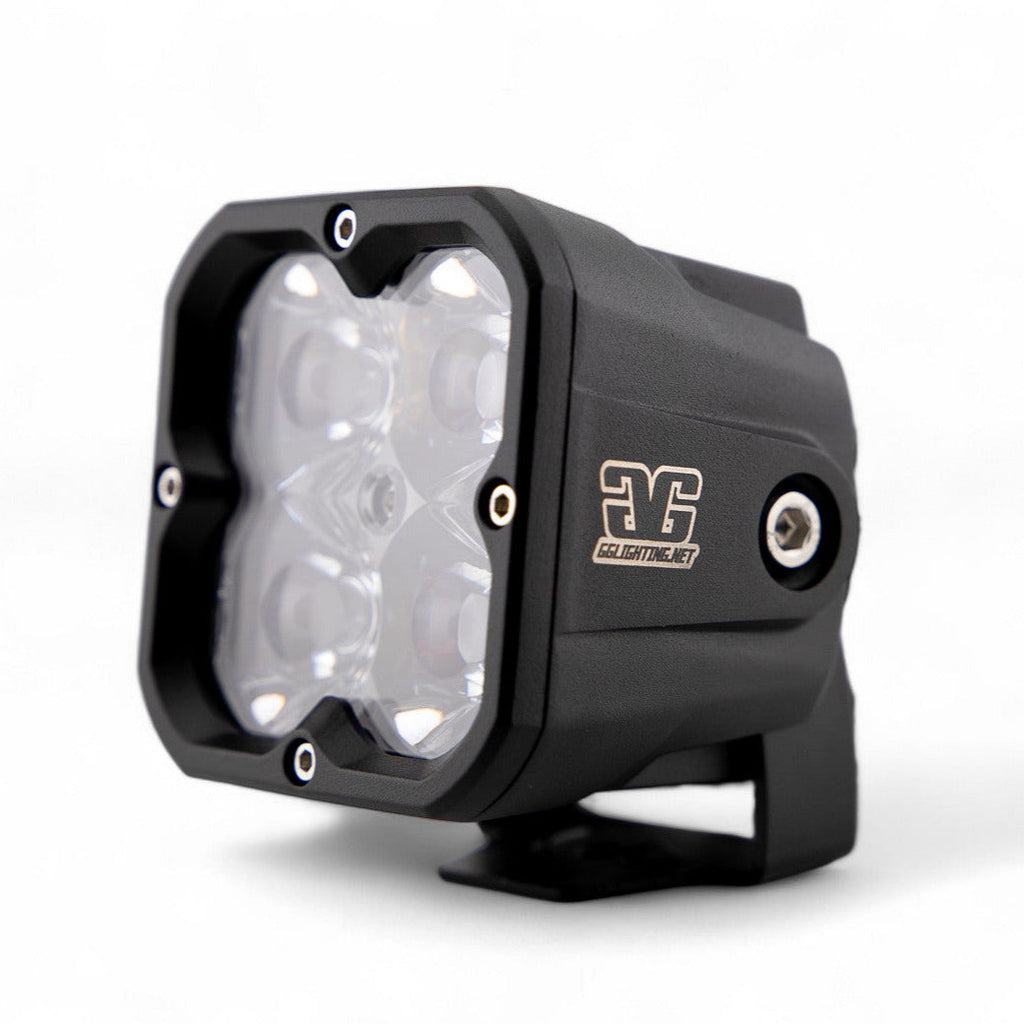 GGLighting RP20 LED Pod with clear lens, showcasing bright, durable automotive lighting for off-road or racing vehicles.