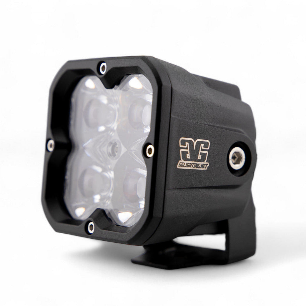 GGLighting RP20 LED Pod with clear lens, showcasing bright, durable automotive lighting for off-road or racing vehicles.