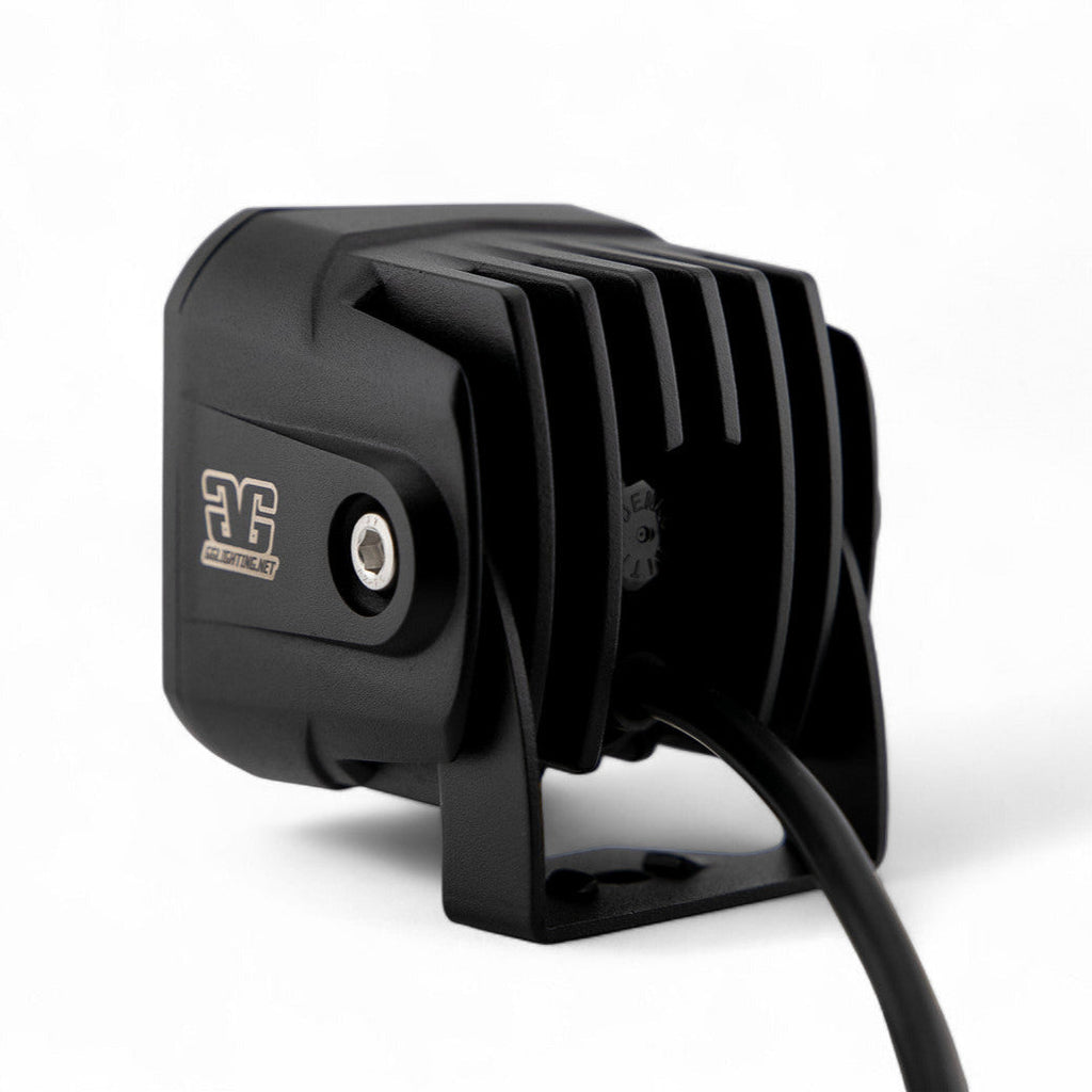 GGLighting RP20 LED Pod with clear lens, close-up view showing bright, durable automotive LED light for off-road and rally use.