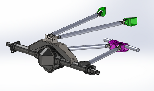 Rear view of Riley Mountain Motorsports 4 Link Kit Dual Triangulated, showing the suspension setup and components.
