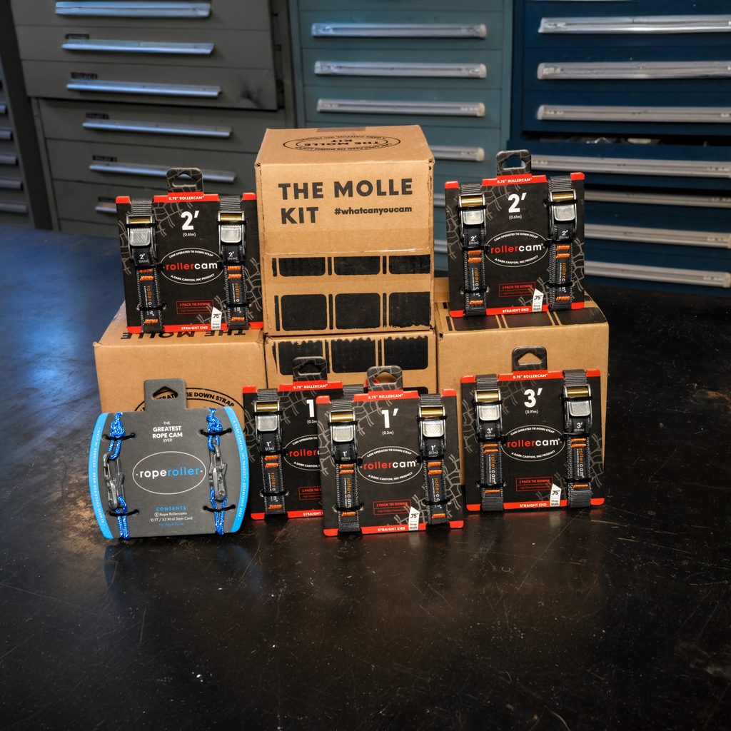 Rollercam MOLLE kit with durable tie-down straps and panel for secure gear attachment and versatile storage solutions.