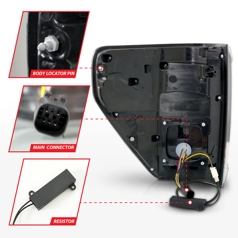 ANZO 21-23 Ford F-150 LED Taillights Seq. Signal w/BLIS Cover - Black Housing 311473