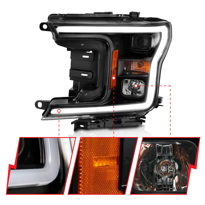 ANZO 2018-2019 Ford F-150 Projector Plank Style H.L. Black Amber (Without Switchback) 111467