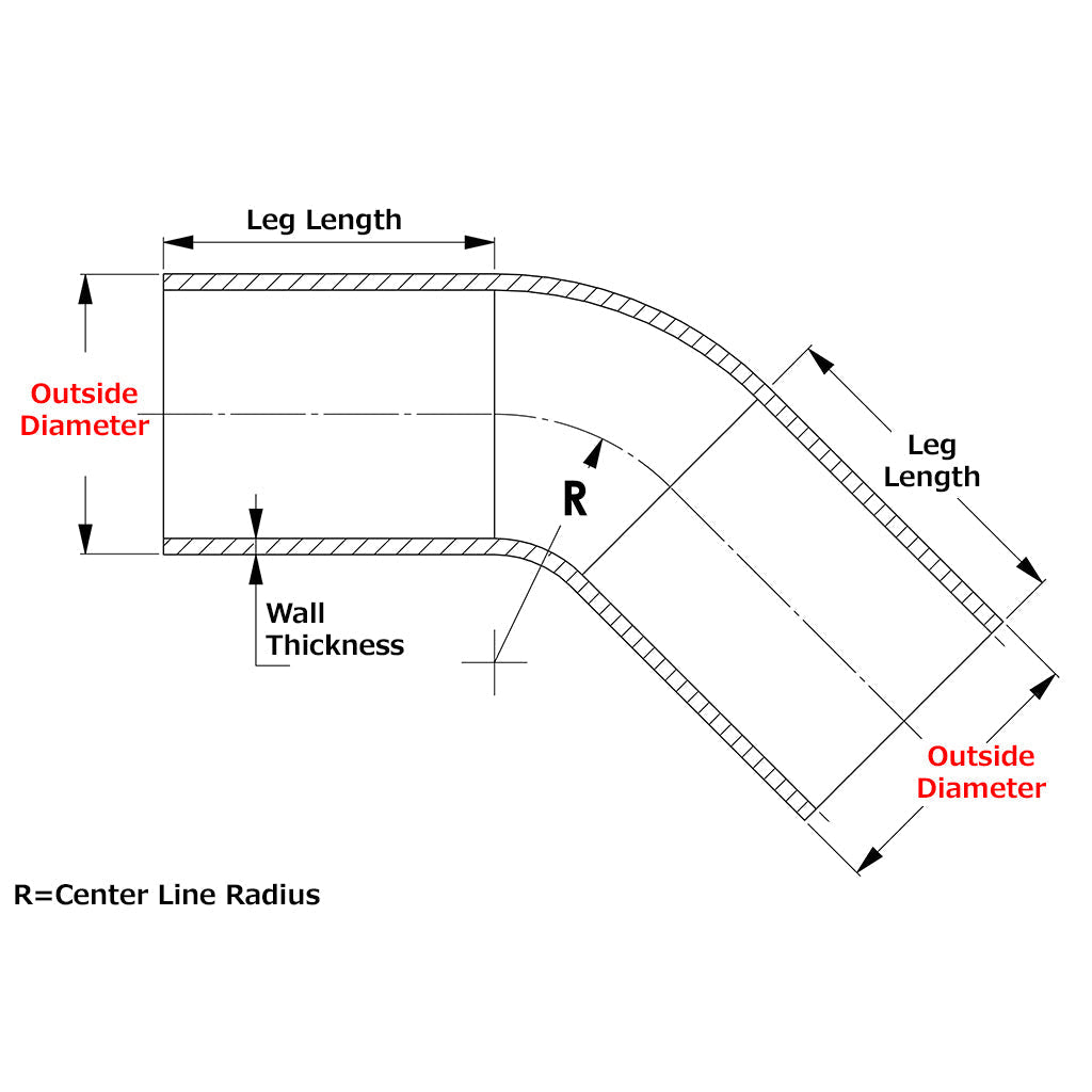 HPS Performance Products HPS 2-1/2" OD 45 Degree Bend 6061 Aluminum Elbow Pipe Tubing 16 Gauge