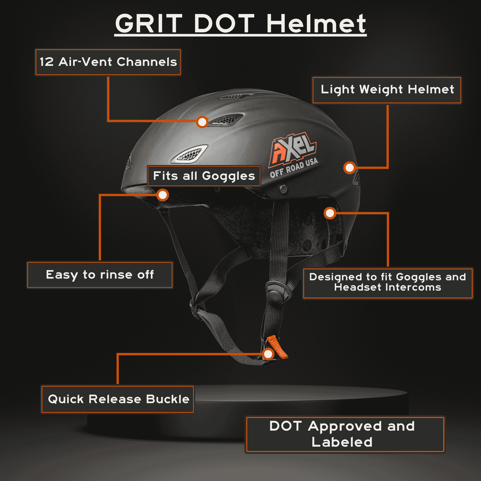AXEL OFF ROAD GRIT D.O.T. helmet in black matte with small size, designed for off-road motorcycle riding and safety.