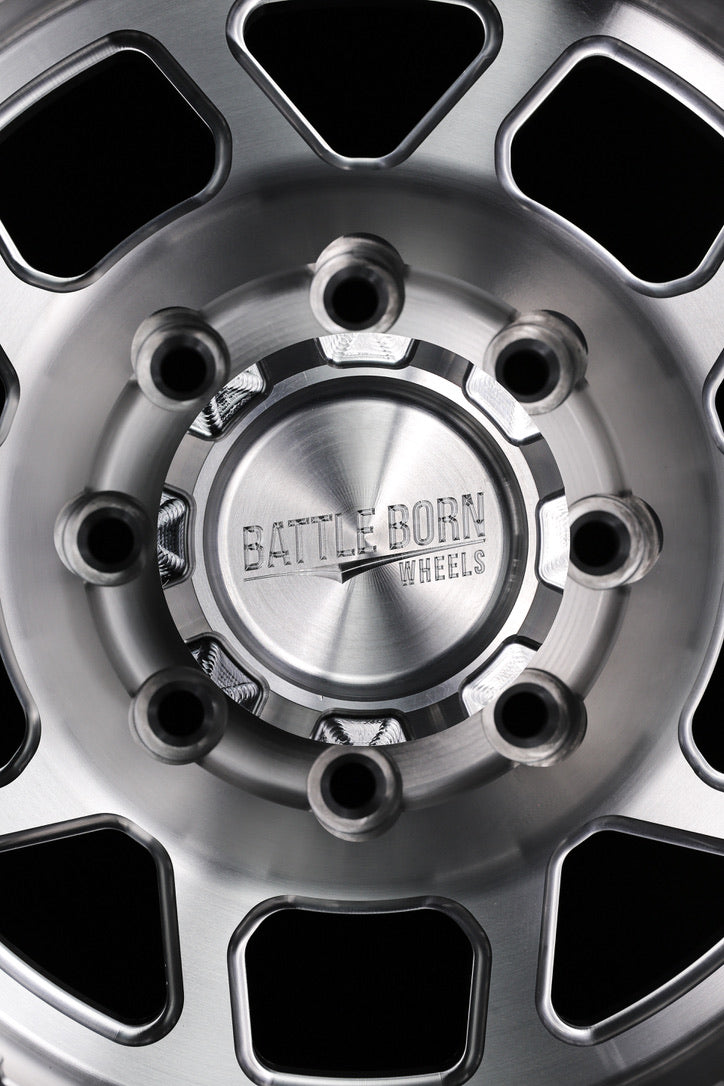 Battle Born Wheels 8-lug billet center cap for beadlock accessories, machined finish, 130mm OD, 125mm ID, 3.80-inch depth