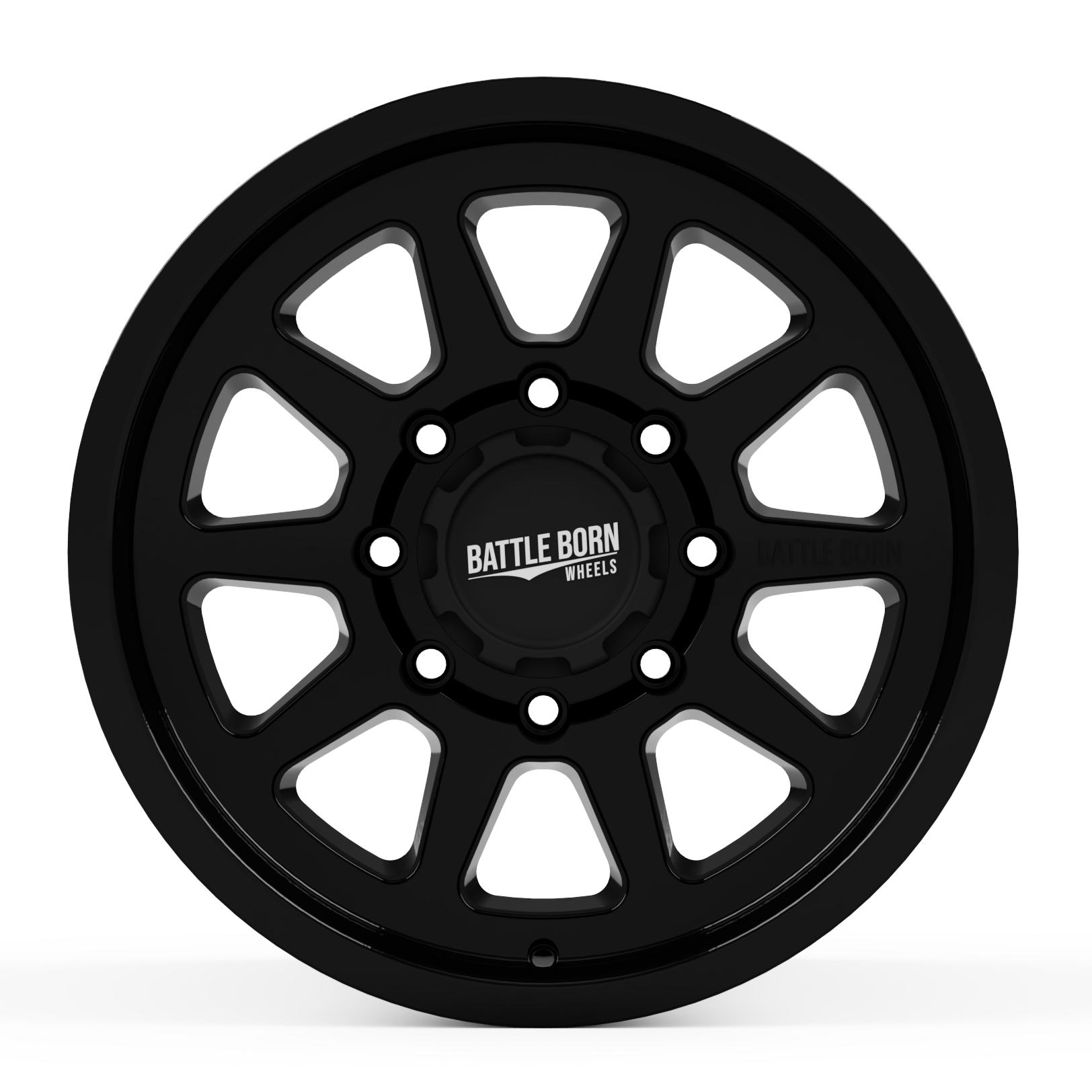 Battle Born Wheels Sierra HoldFAST black blackout wheels, 17x8 inch with 5x5 bolt pattern and 4.75-inch offset.