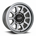 Gray Battle Born Wheels Sierra HoldFast 17x8-inch off-road wheels with 5x5 bolt pattern and 4.75-inch backspacing.