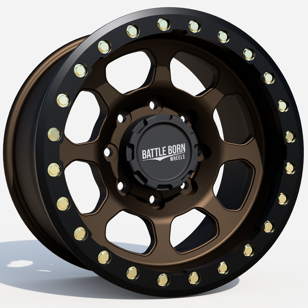 Battle Born Wheels Delta Forged Beadlock Wheels 17x8 with 5/6-lug pattern and machined beadlock ring for Jeep JK, JL, JT.