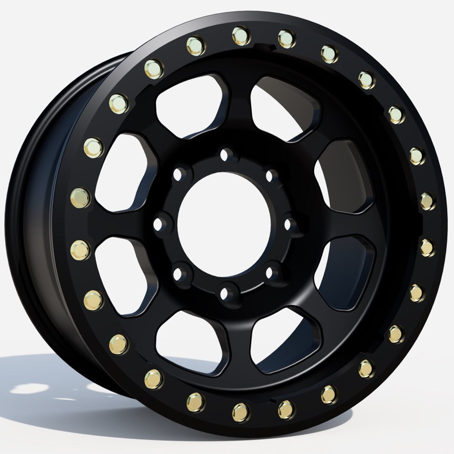Battle Born Wheels 17x8 Delta Forged Beadlock Wheels with 5/6-lug pattern and machined beadlock ring, designed for Jeep JK, JL, JT.