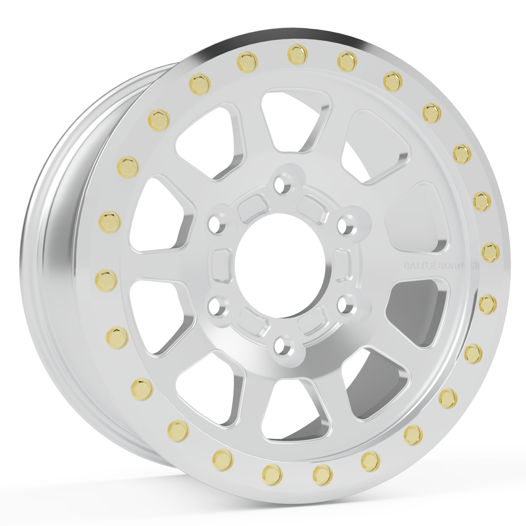 Battle Born Wheels SIERRA Forged Race Spec 17x8-inch wheels with 5x6.5 bolt pattern and race fitment for off-road vehicles.