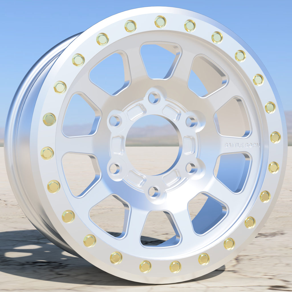 Battle Born Wheels Sierra Forged Race Spec 17x8 wheel with 6x6.5 bolt pattern and race fitment, designed for performance vehicles.