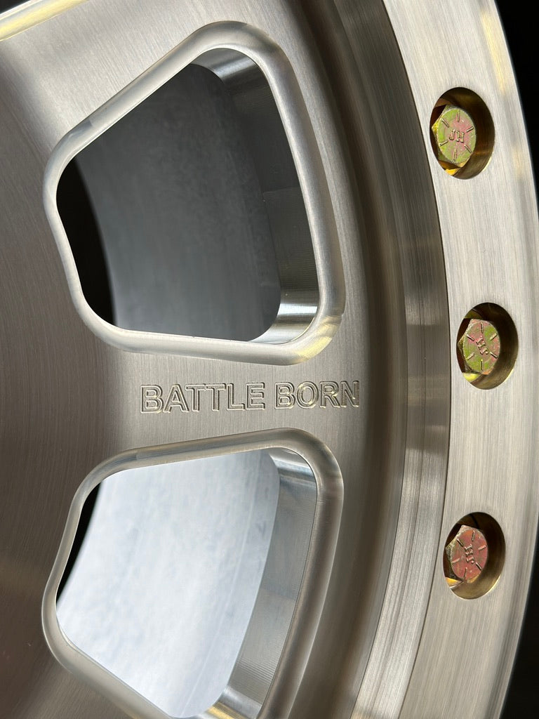 Battle Born Wheels SIERRA Forged Race Spec 17x8 inch wheels with 6x6.5 bolt pattern for off-road racing vehicles.