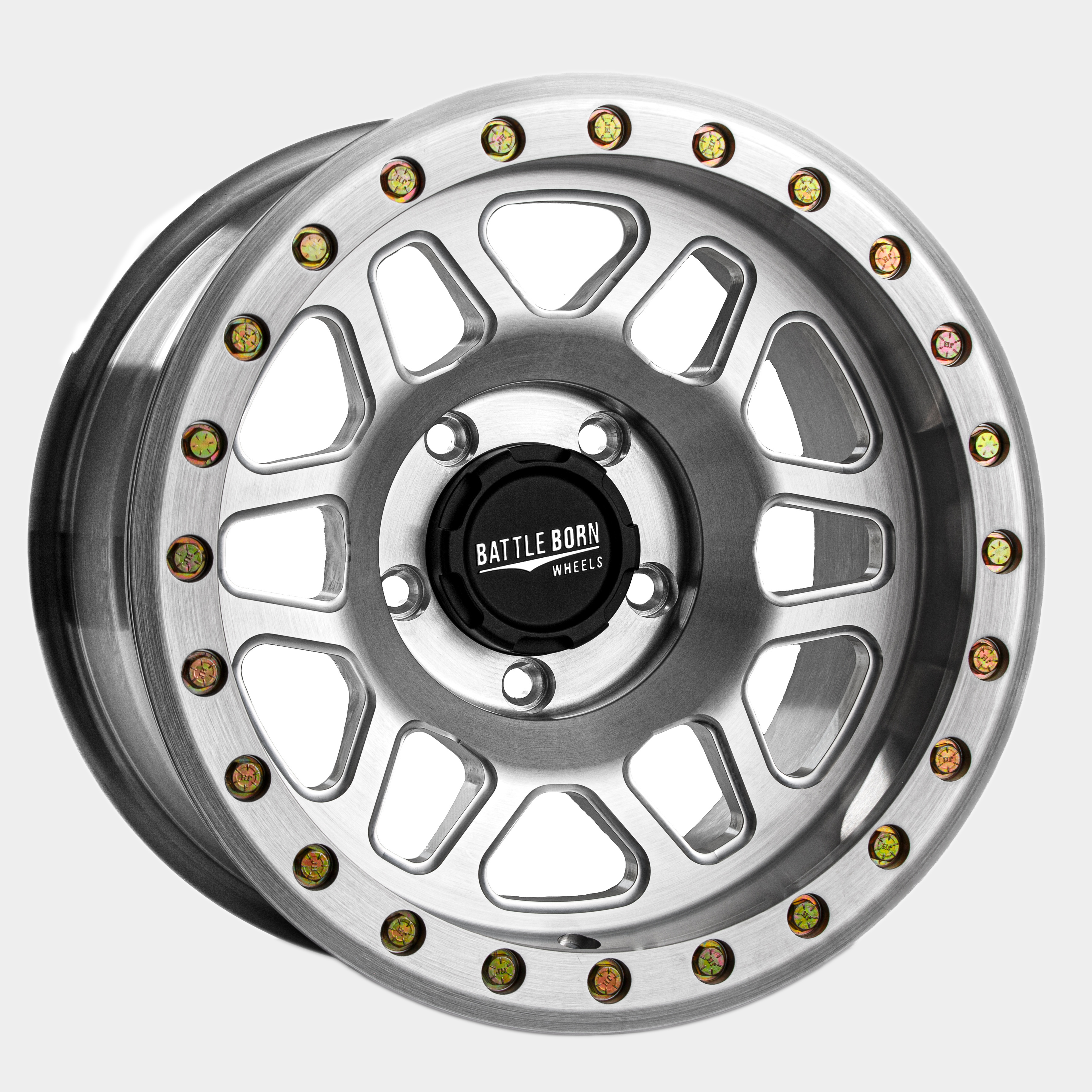 Battle Born Wheels KILO forged simulated wheels 17x9 inches with 5x5.13 bolt pattern, machined finish, drain holes, for Jeep JK, JL, JT