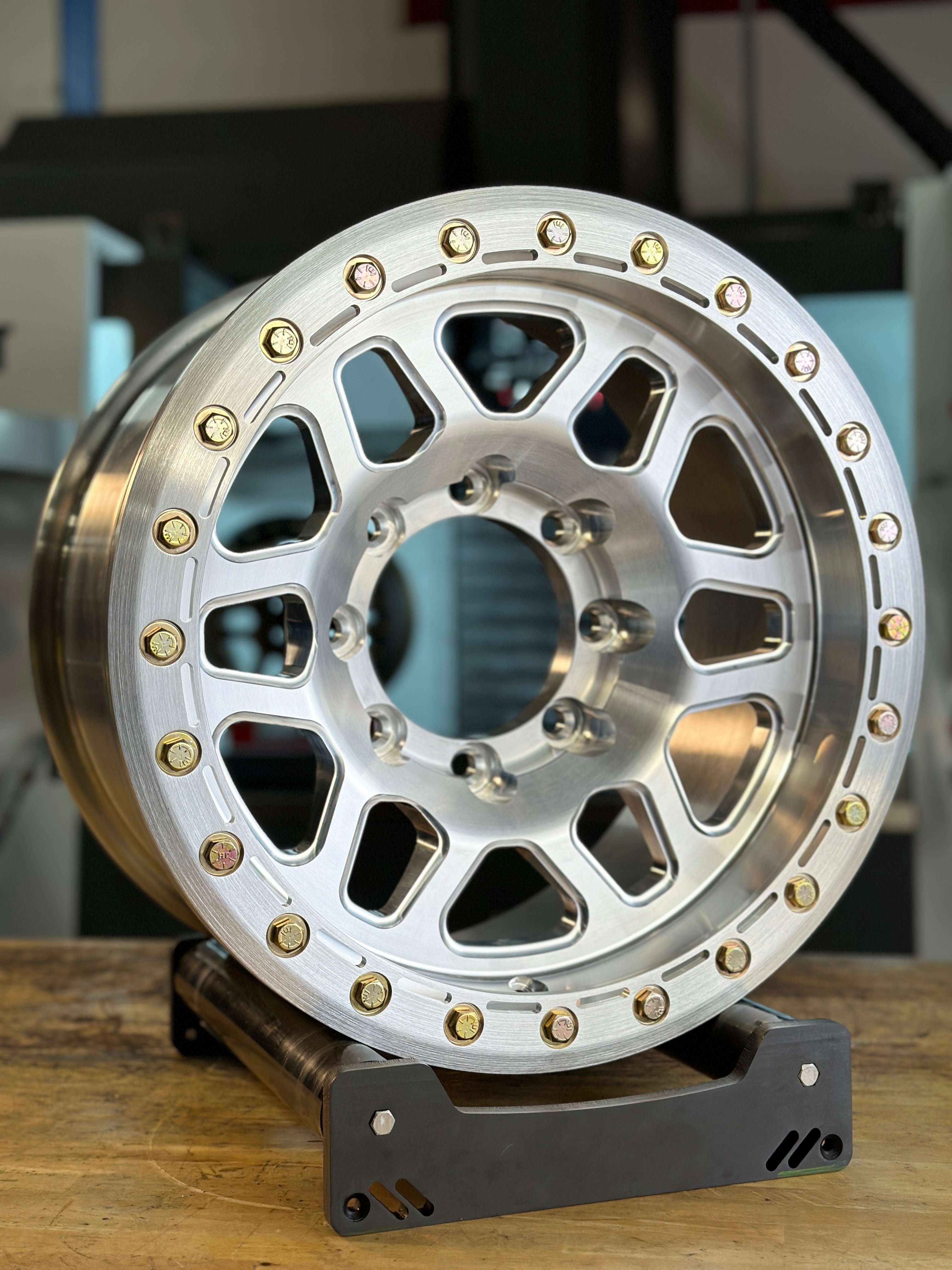 Battle Born Wheels KILO Forged simulated wheel for Jeep, 17x9, 5x5, with machined finish and simulated ring drain holes.