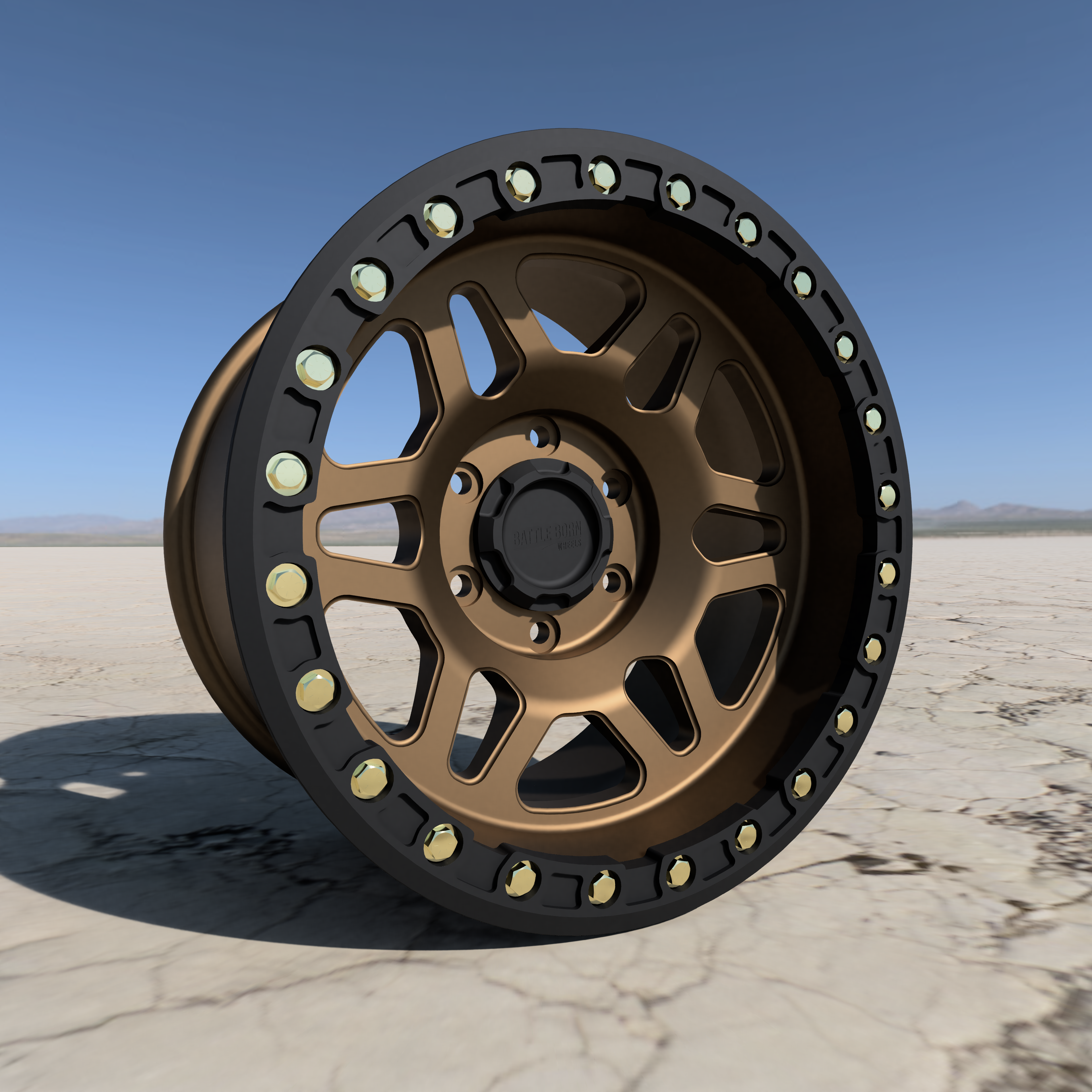 Battle Born Wheels KILO forged simulated Jeep wheel, 17x9 inches, 5x5 bolt pattern with machined finish and drain holes.
