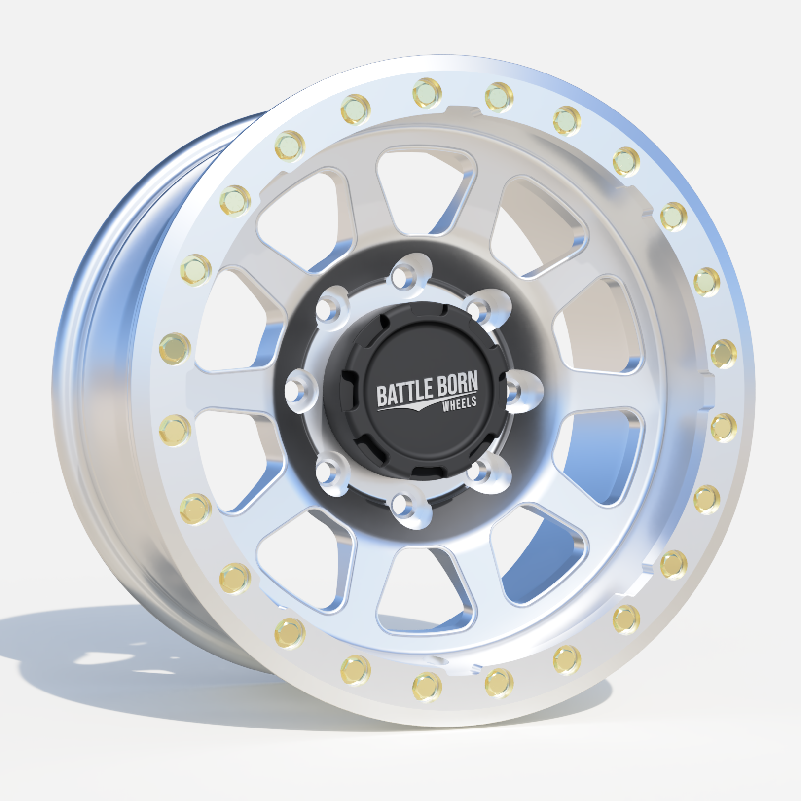 Battle Born Wheels Sierra forged simulated Jeep wheels 17x9 with machined finish, drain holes, and 5x5 bolt pattern.