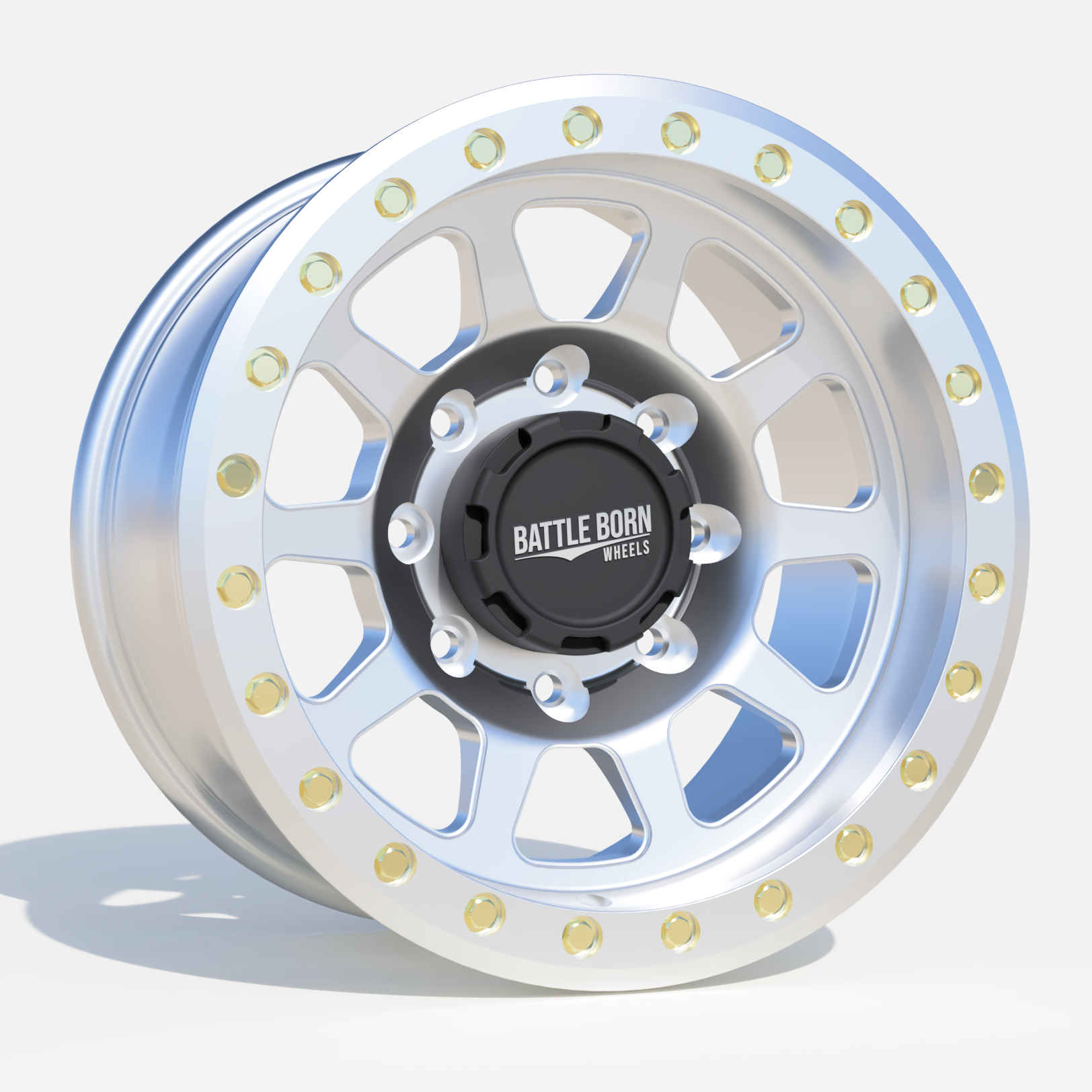Battle Born Wheels Sierra forged simulated 17x9-inch Jeep wheel with 5x5.13 bolt pattern, machined finish, simulated ring, drain holes