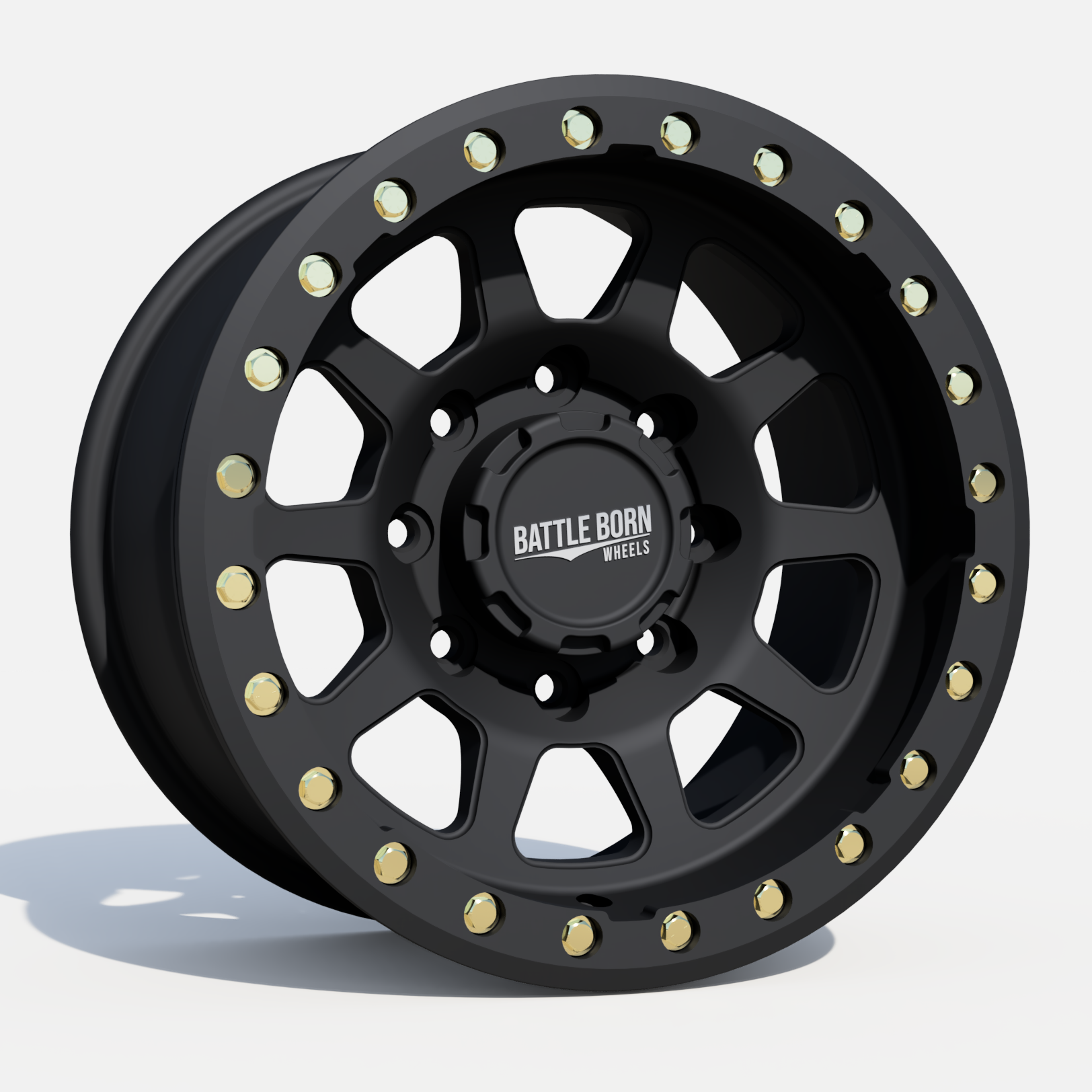 Battle Born Sierra forged simulated wheel for Jeep, 17x9 inches, 5x5 bolt pattern, machined finish with simulated ring and drain holes