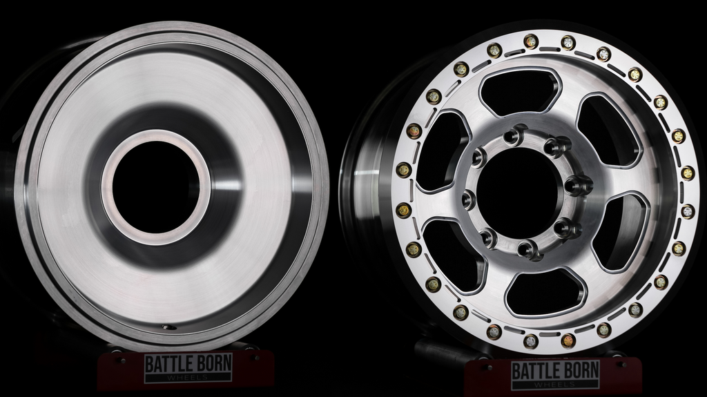 Battle Born Wheels X-RAY forged 17x9 wheels with simulated ring drain holes for Jeep JK, JL, or JT off-road vehicles
