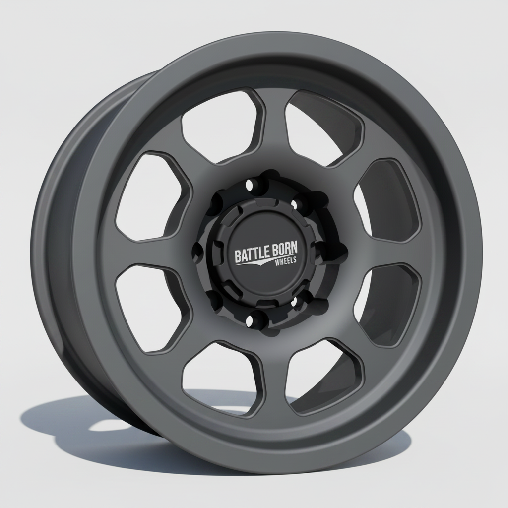 Battle Born Wheels Delta Forged HoldFAST 18x9 inch forged wheels with 8x6.5 bolt pattern and 13mm offset, machined finish.