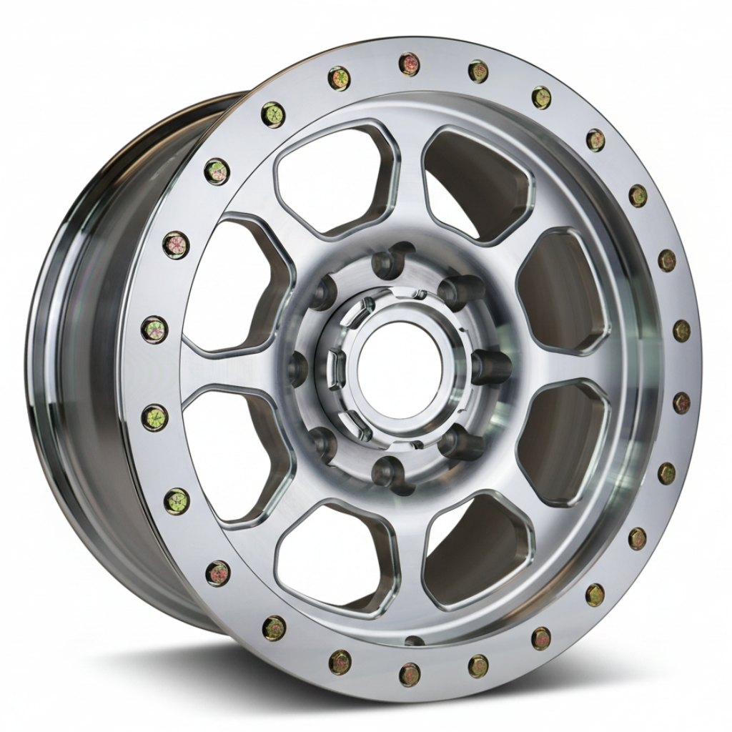 Battle Born Wheels Delta Forged HoldFast simulated wheels, 18x9 inches, 8x6.5 bolt pattern with 13mm offset, machined finish.