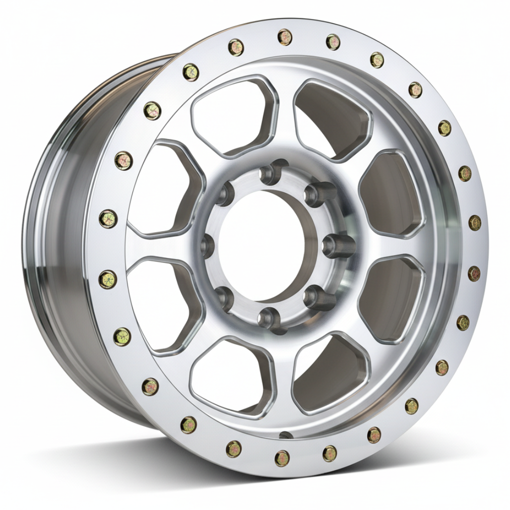 Battle Born Wheels Delta Forged HoldFAST simulated wheels, 18x9 inch, 8x6.5 bolt pattern, machined finish, 13mm offset.