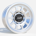 Battle Born Wheels Sierra Forged HoldFAST 18x9-inch wheels with 8x6.5 bolt pattern and 13mm offset, machined finish.