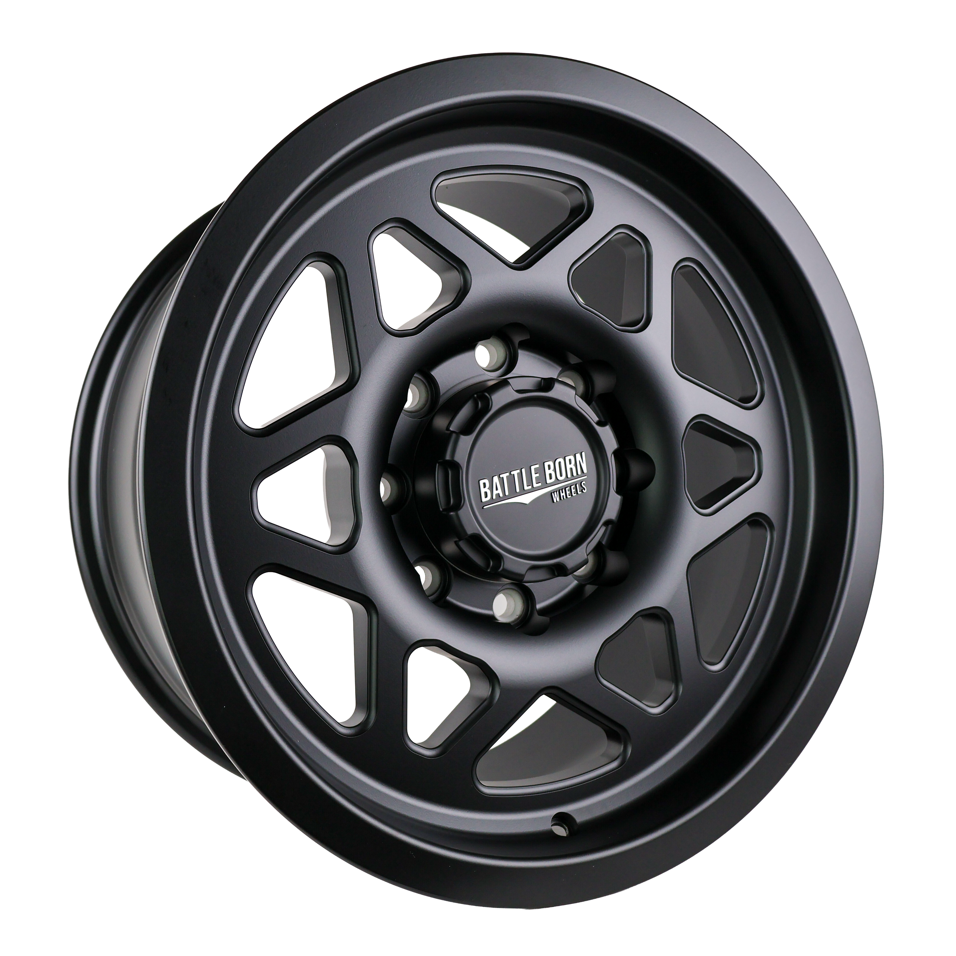 Battle Born Wheels TANGO Forged HoldFAST 18x9-inch wheels with 8x6.5 bolt pattern and 13mm offset, machined finish.